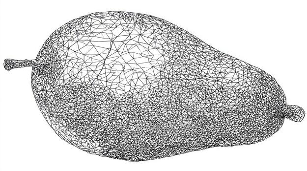 Abstract pear rendering with wireframe triangular mesh, horizontal layout photo