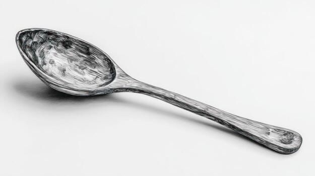 Graphite rendering of a spoon lying diagonally on a white surface photo