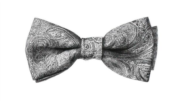 Paisley bow tie on white background, detailed pattern, slightly crumpled photo