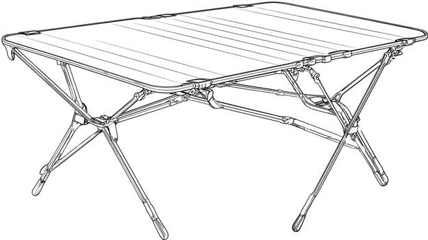 Lightweight, folding camping table with a slatted top and X-shaped legs photo