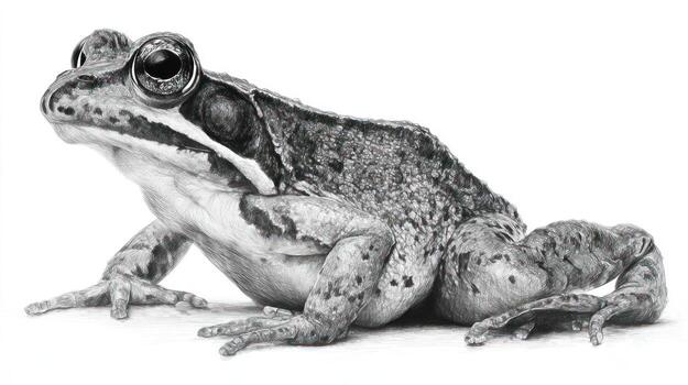 Frog grayscale drawing sitting posture, mottled pattern photo