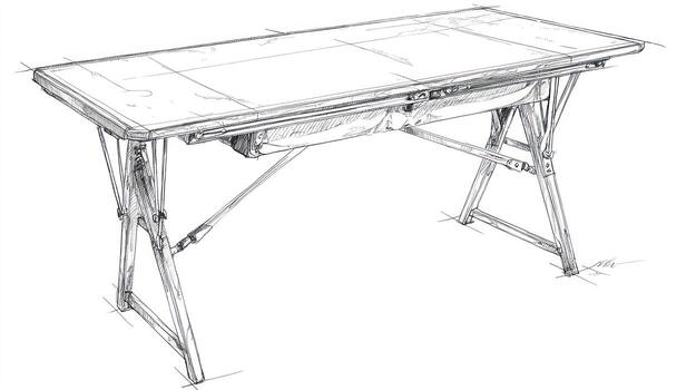 Sketch of a folding table with simple rectangular top and foldable legs photo