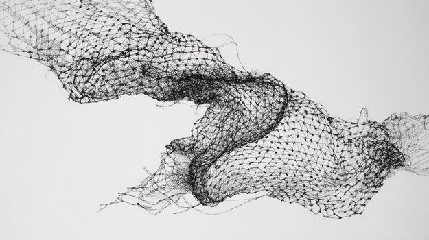 Abstract, flowing net-like structure against white photo