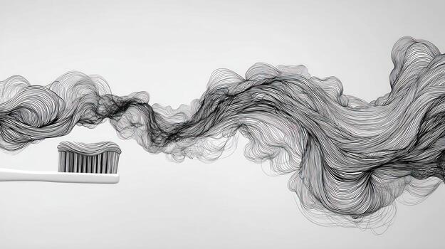Toothbrush with grey toothpaste merging into swirling smoke photo