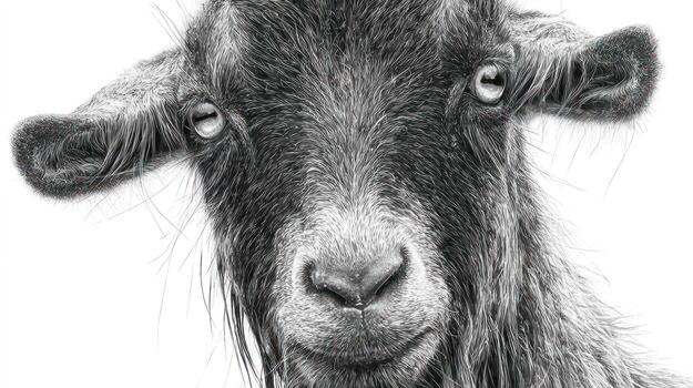 Close-up of a grey goat's face, with focus on its eyes photo