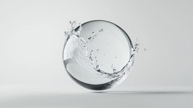 Transparent sphere with water splash photo