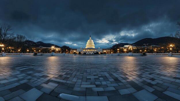 Panoramic view of the US Capitol building at twilight photo