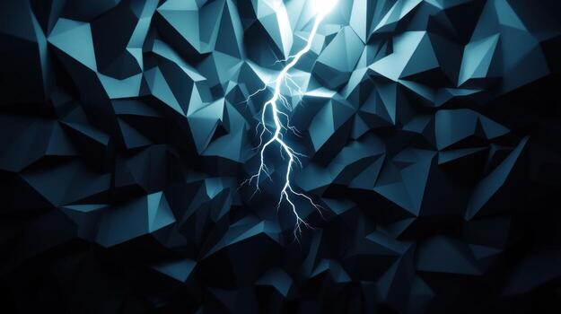 Abstract polygonal wall with lightning photo