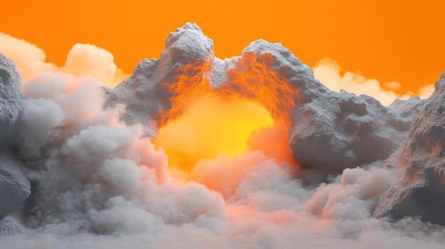 Abstract cloudscape with glowing orange light photo