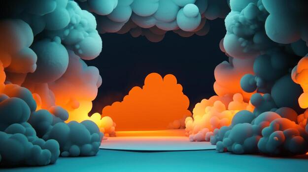 Abstract 3D scene with soft clouds photo
