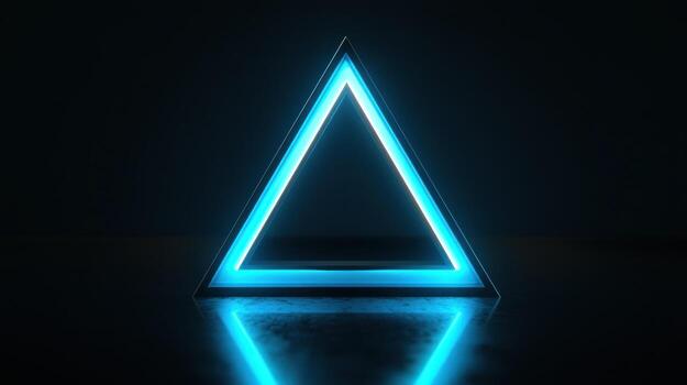 Neon blue triangle shape on a dark background photo