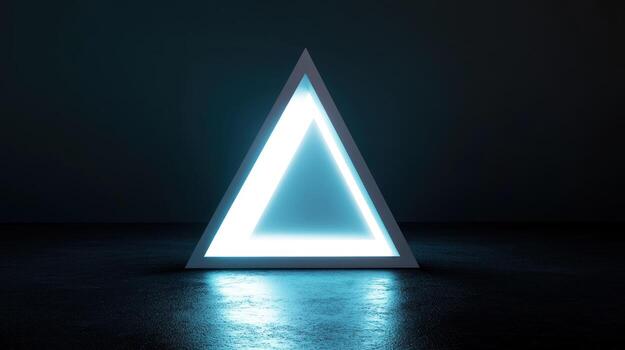Glowing triangle on a dark floor photo
