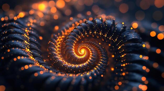 Spiral of glowing embers in darkness photo