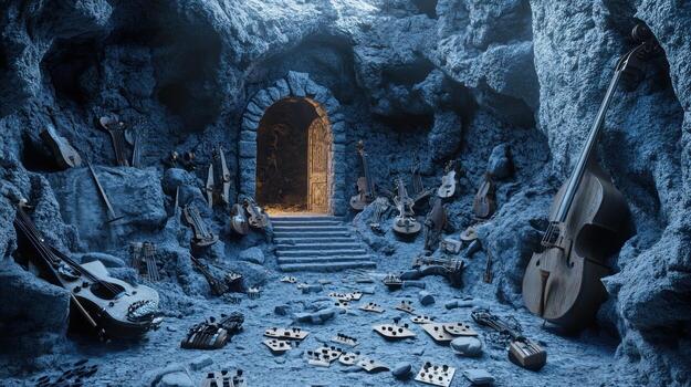 Cave filled with musical instruments photo