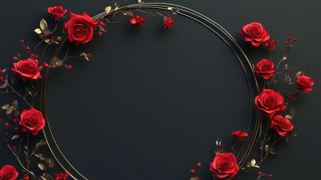 Circular floral frame on dark background photo