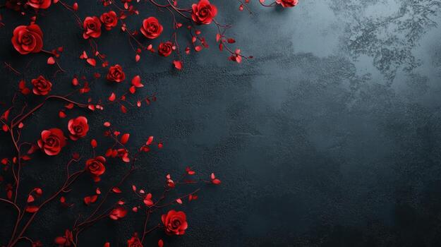 Dark background with red roses and vines photo