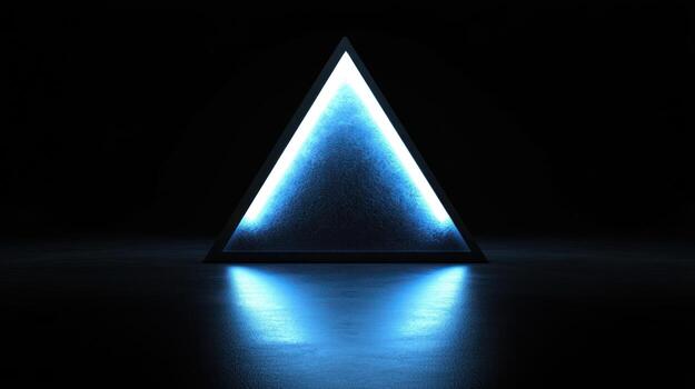 Glowing triangle on dark floor photo