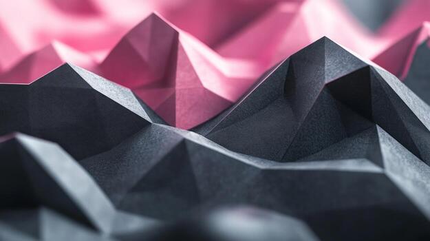 Abstract, geometric landscape of dark and light pink, triangular peaks photo