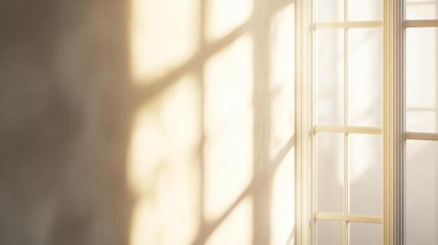 Soft sunlight streams through a window, casting gentle shadows on a pale wall photo