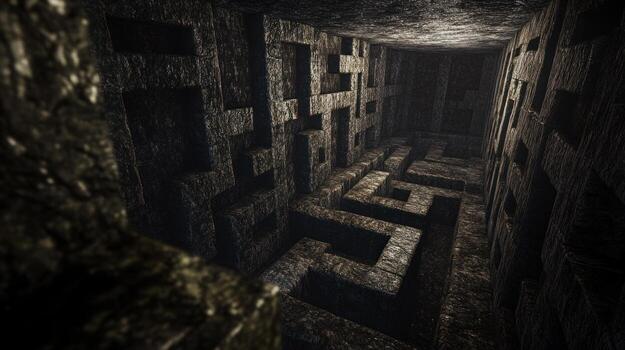 Dark, intricate labyrinthine passage photo