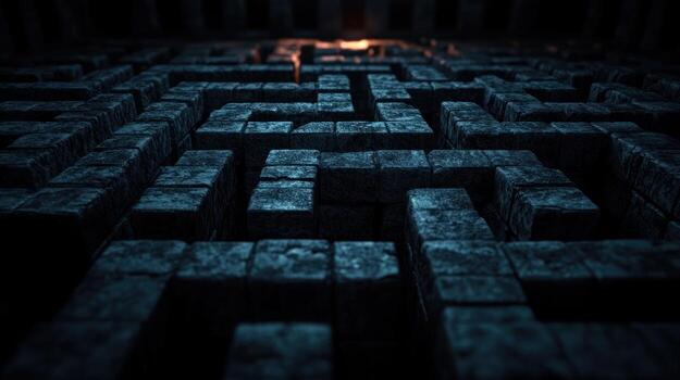 Dark, stone maze with a glowing center photo