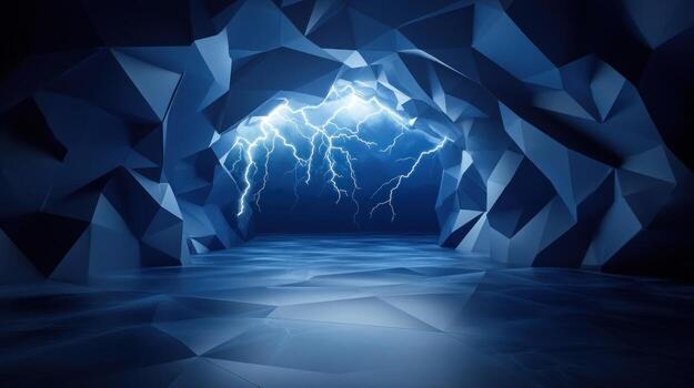 Dark cavern illuminated by lightning photo