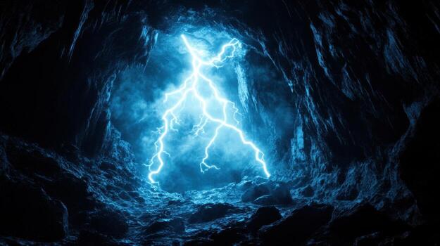 Lightning strikes a dark cave photo