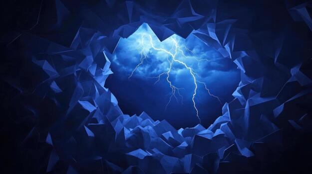 Abstract dark blue polygonal tunnel with a storm photo