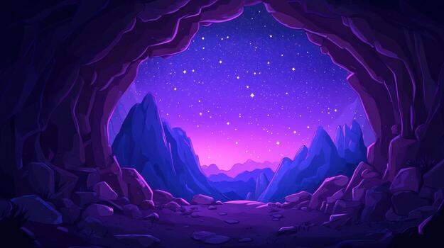Cave opening to starry night photo