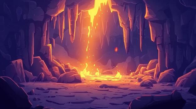 Lava flows in a dark cave photo