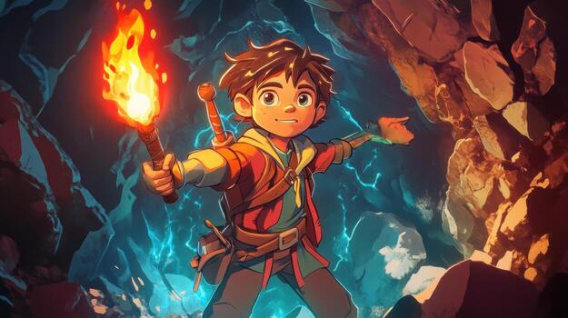 Child explorer in a cave photo