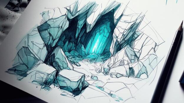 Artistic sketch of a mystical ice cave photo