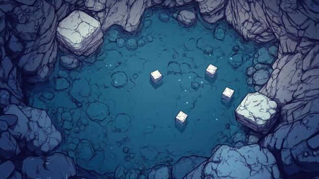 High-angle view of a pool of water nestled within a rocky landscape photo