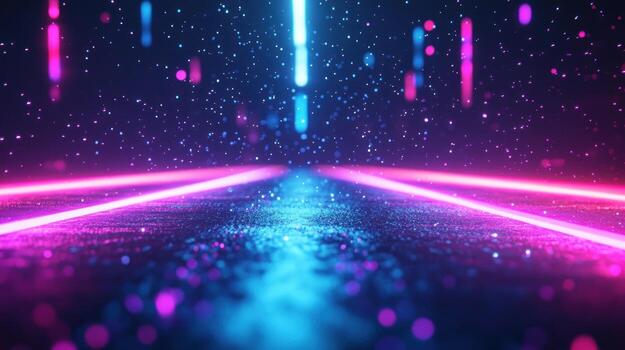 Neon lights illuminating a futuristic path photo