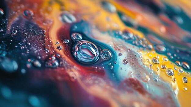 Abstract vibrant liquid swirls with bubbles photo