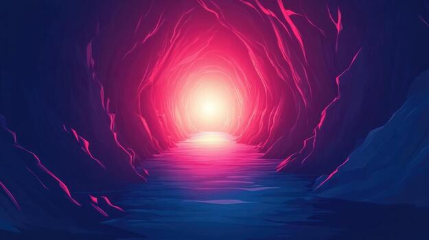 Cave tunnel with vibrant light photo