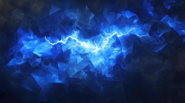 Abstract digital art of a lightning strike through a fractured blue surface photo