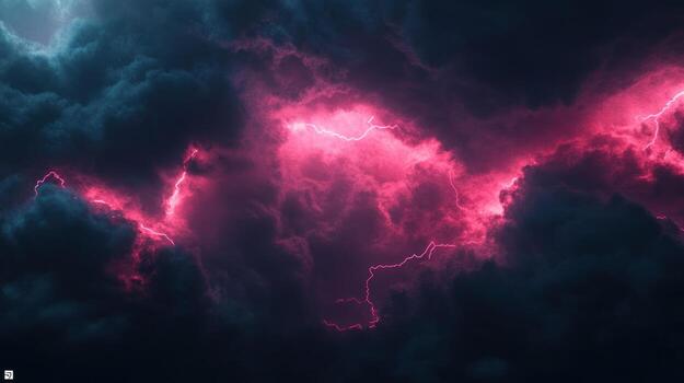 Stormy clouds with vibrant pink lightning photo