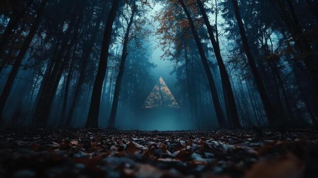 Mystic forest path at twilight photo