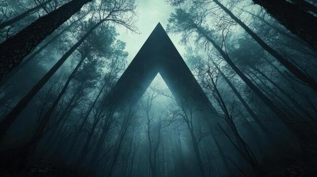 Dark forest with an ominous triangle photo