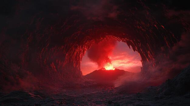 Lava tunnel sunset view photo