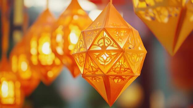 Orange paper lanterns in focus photo