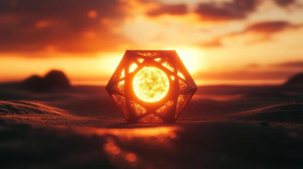 Ornate hexagonal orb at sunset photo