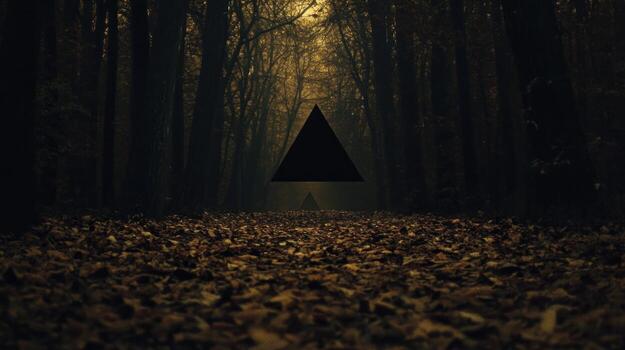 A dark triangle in a path through a forest photo