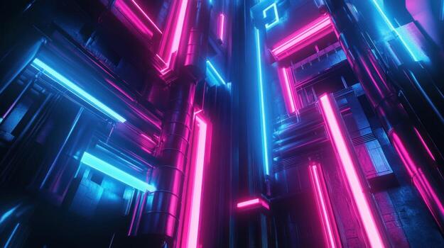 Abstract neon geometric tunnel photo