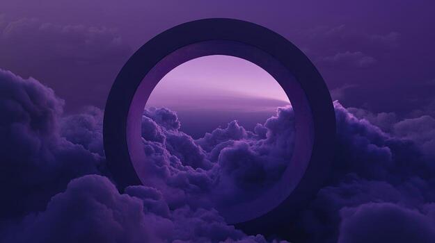 Dark purple circle window in clouds photo