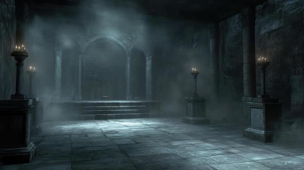 Dark, misty crypt-like room photo