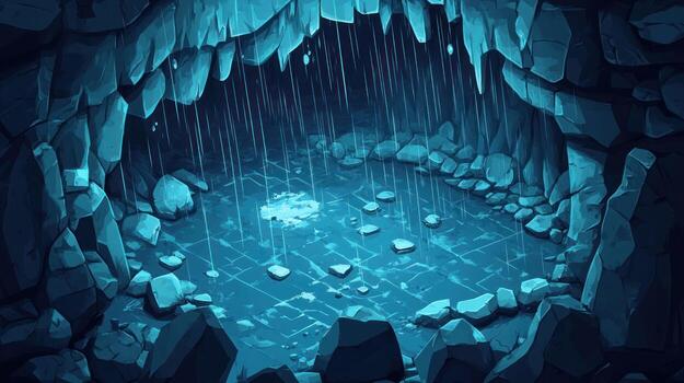 Dark cave interior with a pool of water photo