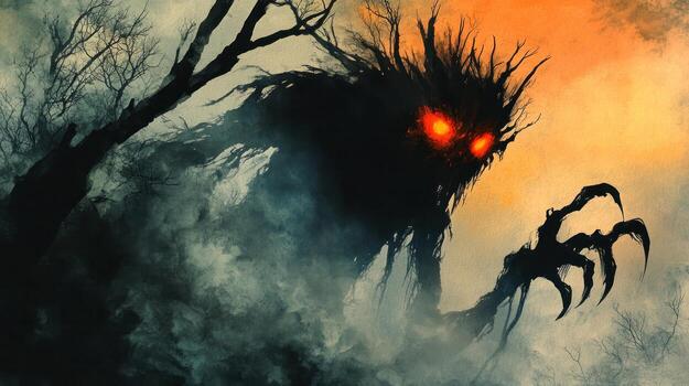 Dark creature in a misty forest photo