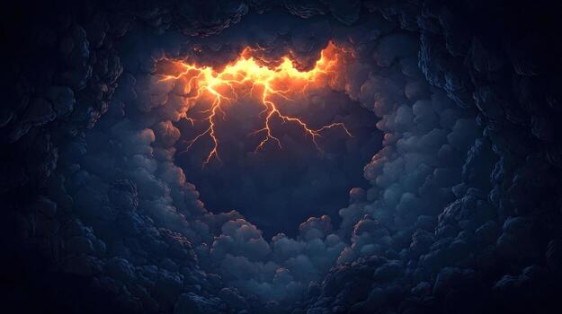 Powerful lightning storm within dark clouds photo